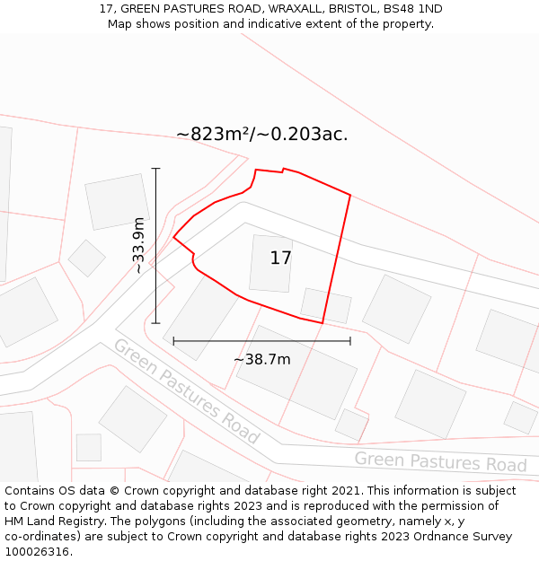 17, GREEN PASTURES ROAD, WRAXALL, BRISTOL, BS48 1ND: Plot and title map