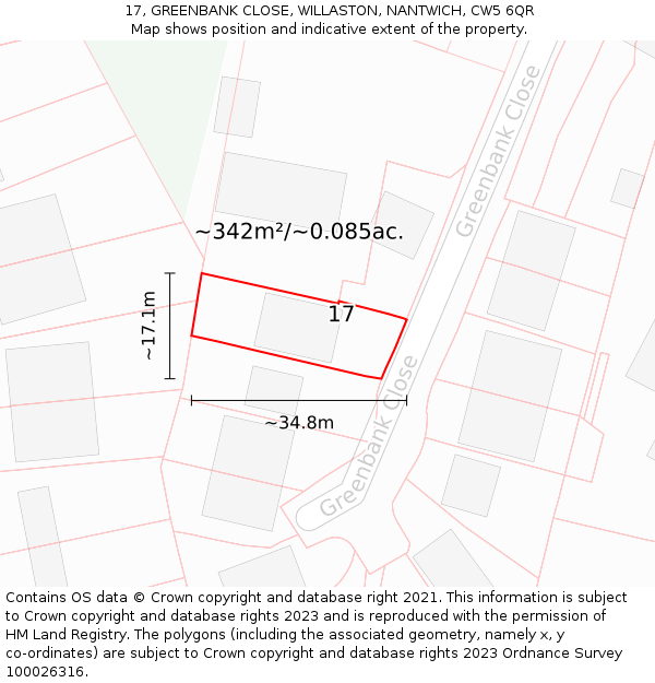 17, GREENBANK CLOSE, WILLASTON, NANTWICH, CW5 6QR: Plot and title map