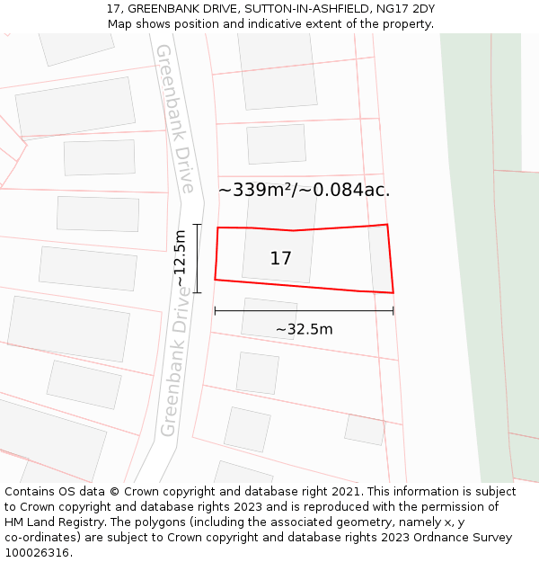 17, GREENBANK DRIVE, SUTTON-IN-ASHFIELD, NG17 2DY: Plot and title map