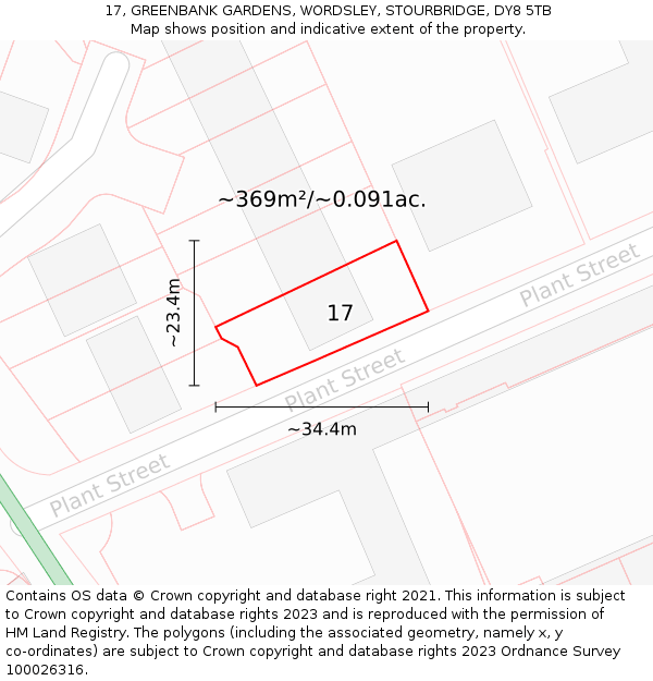 17, GREENBANK GARDENS, WORDSLEY, STOURBRIDGE, DY8 5TB: Plot and title map