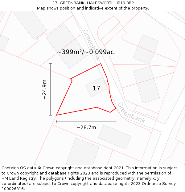 17, GREENBANK, HALESWORTH, IP19 8RP: Plot and title map