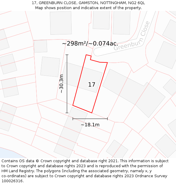 17, GREENBURN CLOSE, GAMSTON, NOTTINGHAM, NG2 6QL: Plot and title map