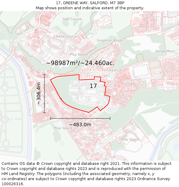 17, GREENE WAY, SALFORD, M7 3BP: Plot and title map