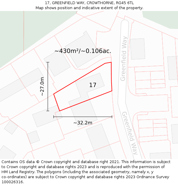 17, GREENFIELD WAY, CROWTHORNE, RG45 6TL: Plot and title map