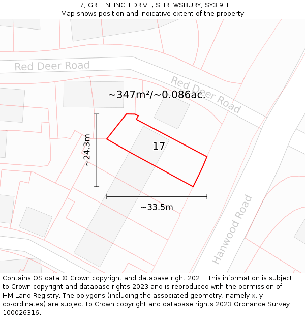 17, GREENFINCH DRIVE, SHREWSBURY, SY3 9FE: Plot and title map