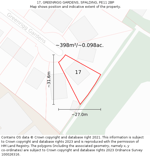 17, GREENRIGG GARDENS, SPALDING, PE11 2BP: Plot and title map