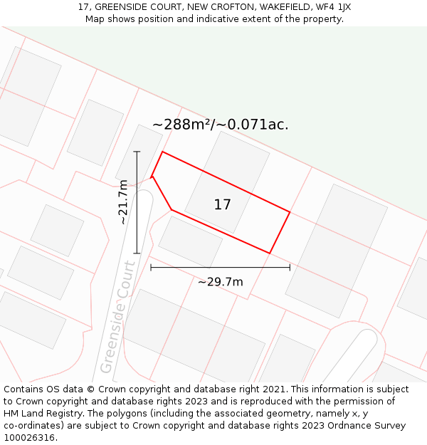 17, GREENSIDE COURT, NEW CROFTON, WAKEFIELD, WF4 1JX: Plot and title map