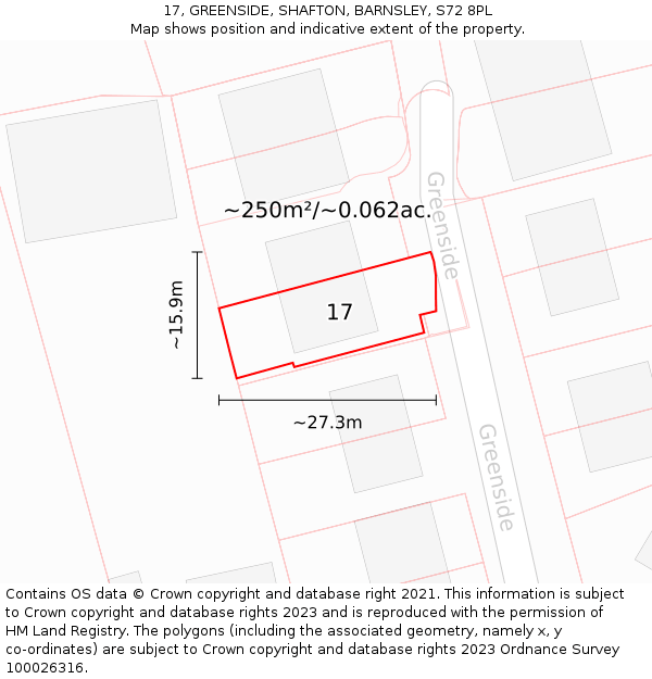 17, GREENSIDE, SHAFTON, BARNSLEY, S72 8PL: Plot and title map