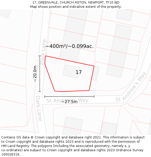 17, GREENVALE, CHURCH ASTON, NEWPORT, TF10 9JD: Plot and title map