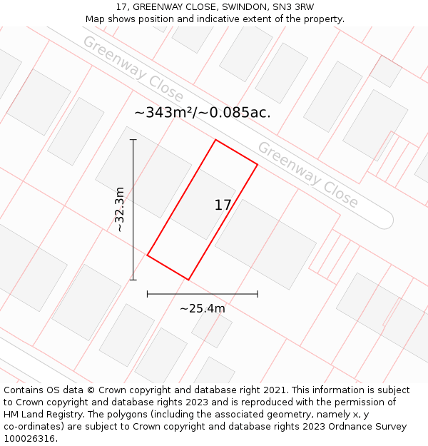 17, GREENWAY CLOSE, SWINDON, SN3 3RW: Plot and title map