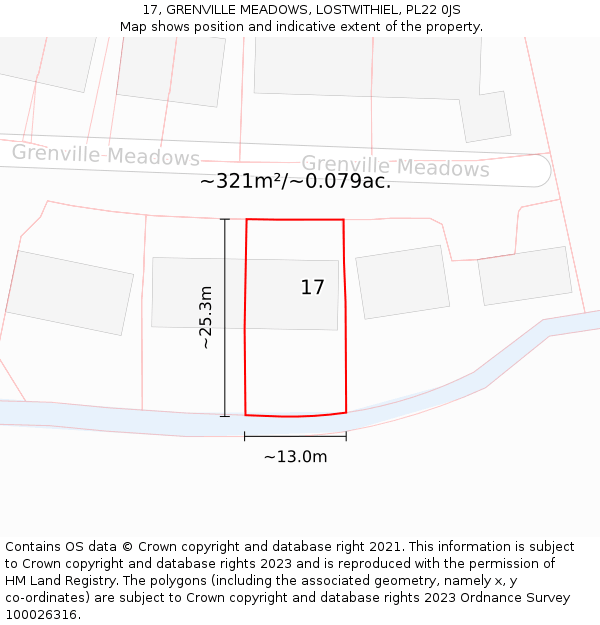 17, GRENVILLE MEADOWS, LOSTWITHIEL, PL22 0JS: Plot and title map