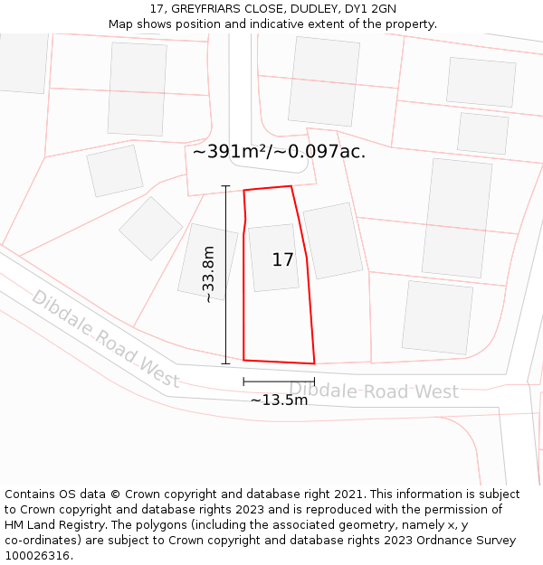 17, GREYFRIARS CLOSE, DUDLEY, DY1 2GN: Plot and title map