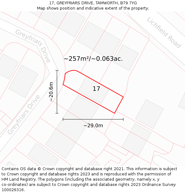 17, GREYFRIARS DRIVE, TAMWORTH, B79 7YG: Plot and title map