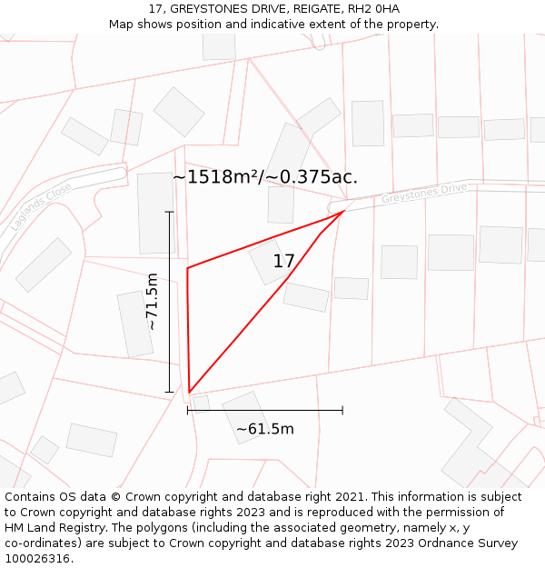 17, GREYSTONES DRIVE, REIGATE, RH2 0HA: Plot and title map