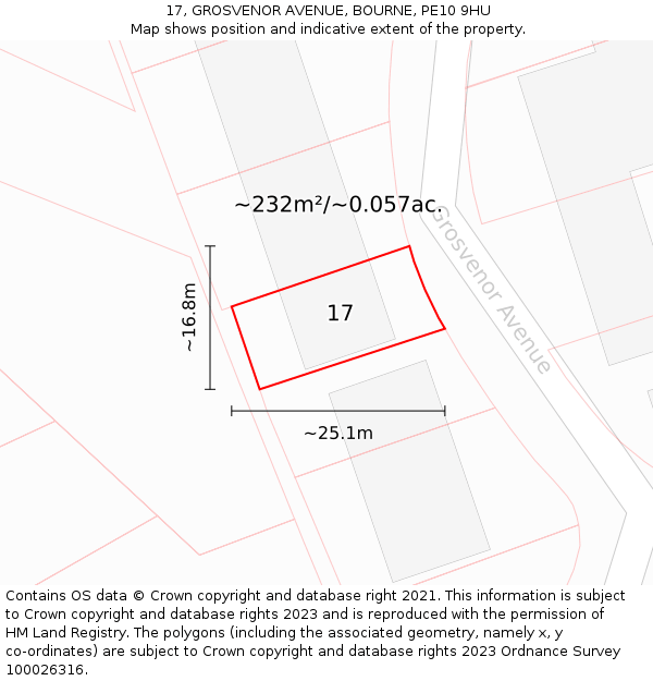 17, GROSVENOR AVENUE, BOURNE, PE10 9HU: Plot and title map