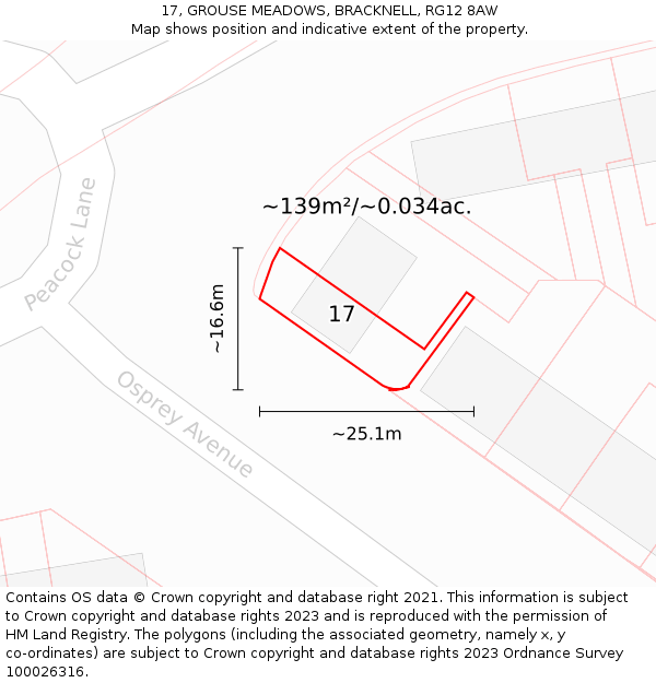 17, GROUSE MEADOWS, BRACKNELL, RG12 8AW: Plot and title map