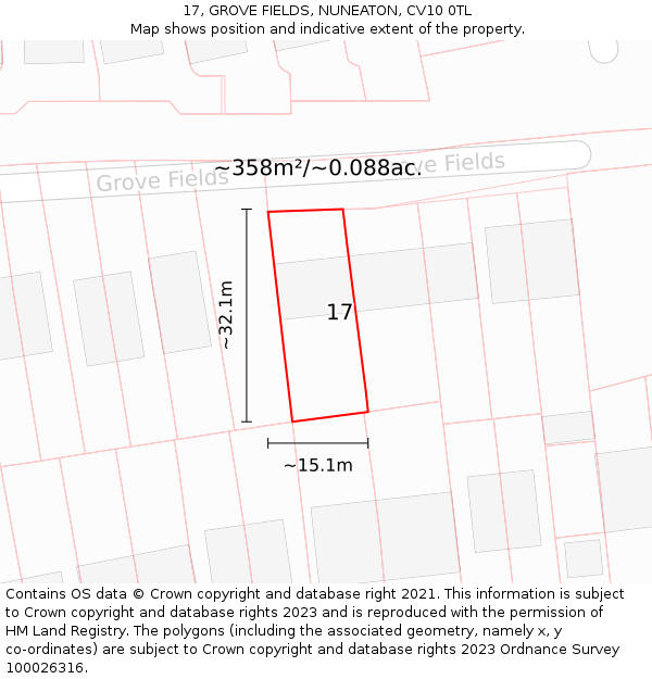 17, GROVE FIELDS, NUNEATON, CV10 0TL: Plot and title map