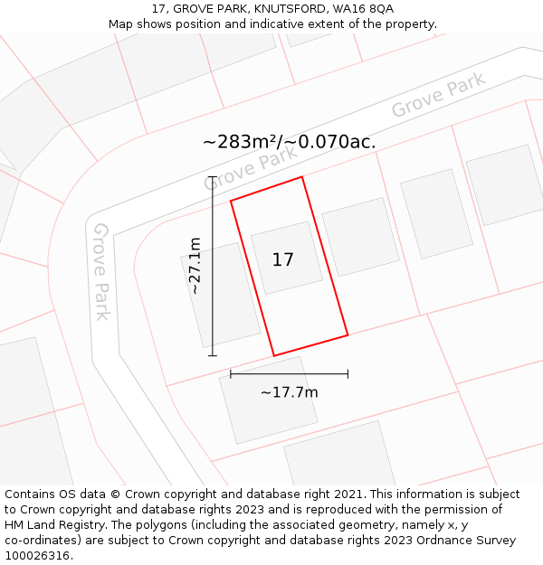 17, GROVE PARK, KNUTSFORD, WA16 8QA: Plot and title map