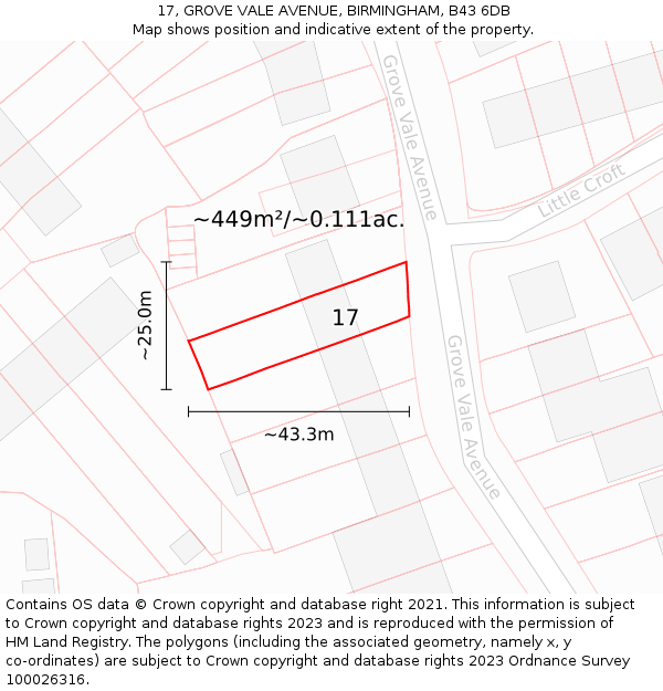 17, GROVE VALE AVENUE, BIRMINGHAM, B43 6DB: Plot and title map