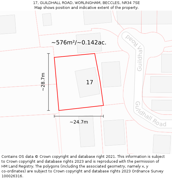 17, GUILDHALL ROAD, WORLINGHAM, BECCLES, NR34 7SE: Plot and title map