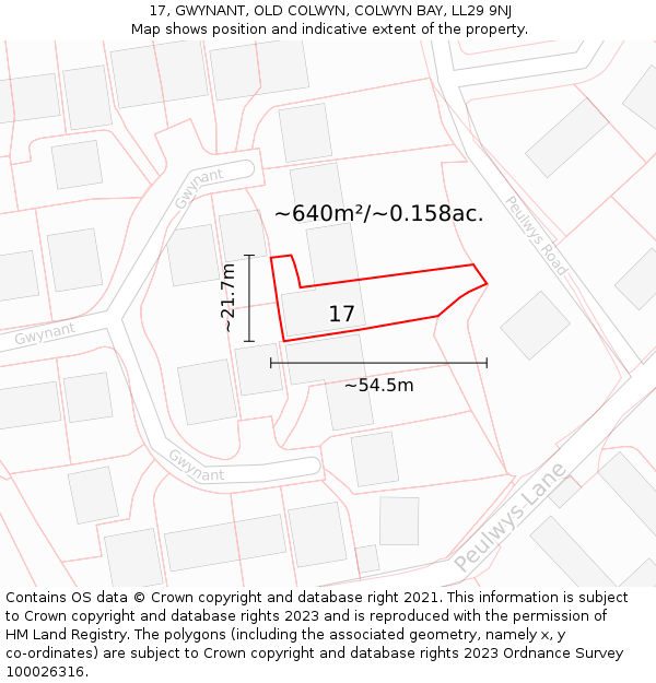 17, GWYNANT, OLD COLWYN, COLWYN BAY, LL29 9NJ: Plot and title map