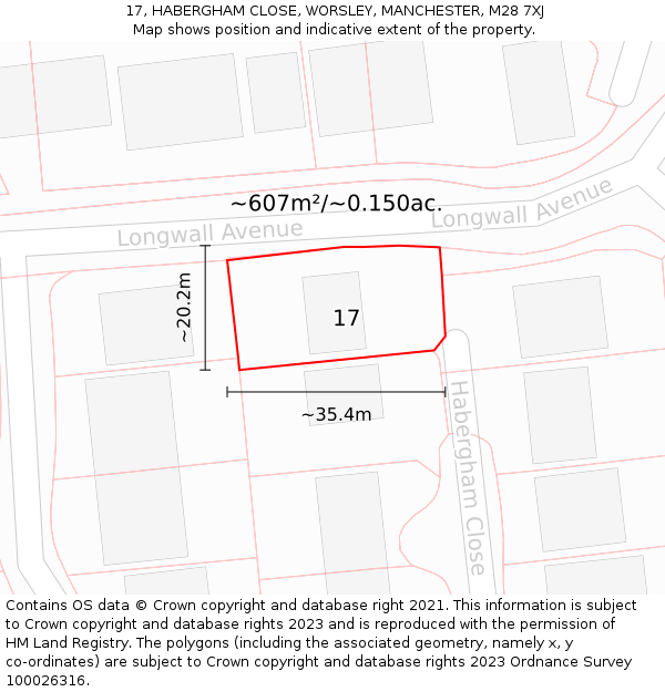 17, HABERGHAM CLOSE, WORSLEY, MANCHESTER, M28 7XJ: Plot and title map