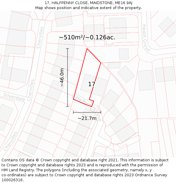 17, HALFPENNY CLOSE, MAIDSTONE, ME16 9AJ: Plot and title map