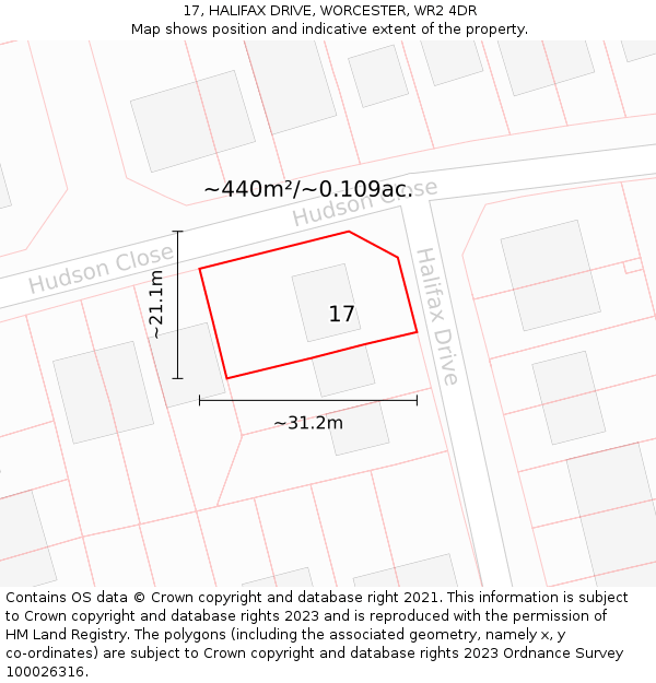 17, HALIFAX DRIVE, WORCESTER, WR2 4DR: Plot and title map