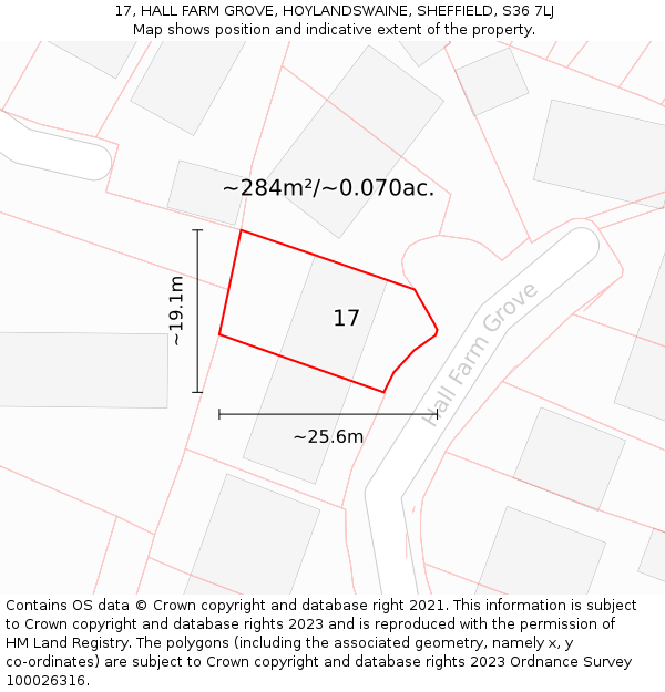 17, HALL FARM GROVE, HOYLANDSWAINE, SHEFFIELD, S36 7LJ: Plot and title map