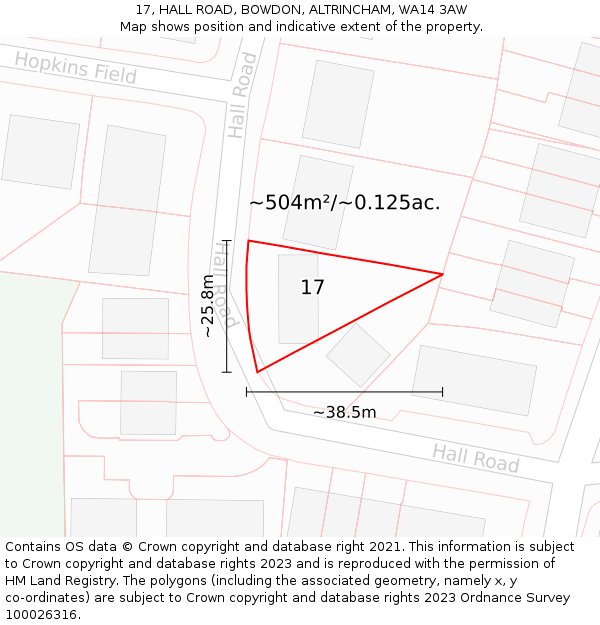 17, HALL ROAD, BOWDON, ALTRINCHAM, WA14 3AW: Plot and title map