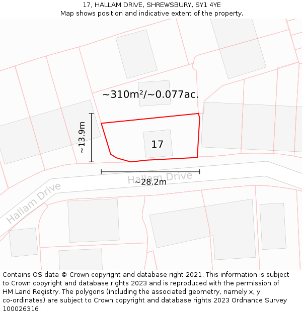 17, HALLAM DRIVE, SHREWSBURY, SY1 4YE: Plot and title map