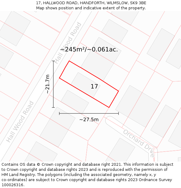 17, HALLWOOD ROAD, HANDFORTH, WILMSLOW, SK9 3BE: Plot and title map