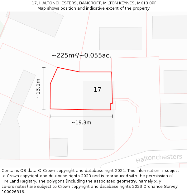 17, HALTONCHESTERS, BANCROFT, MILTON KEYNES, MK13 0PF: Plot and title map