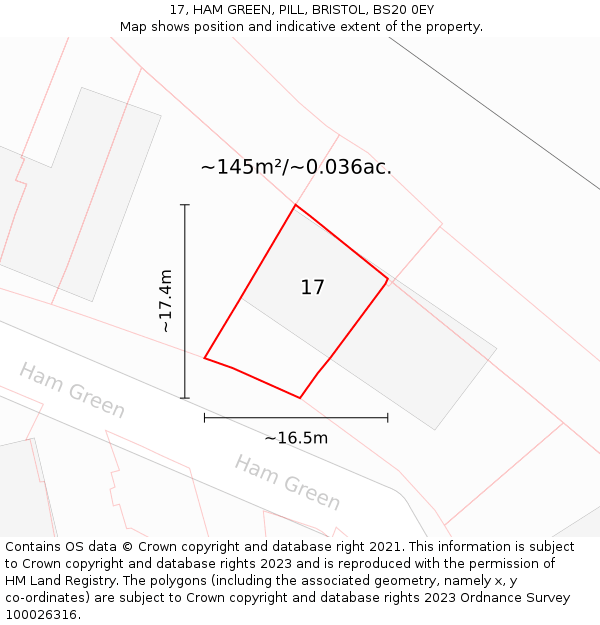 17, HAM GREEN, PILL, BRISTOL, BS20 0EY: Plot and title map