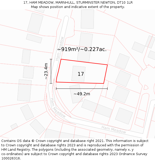 17, HAM MEADOW, MARNHULL, STURMINSTER NEWTON, DT10 1LR: Plot and title map