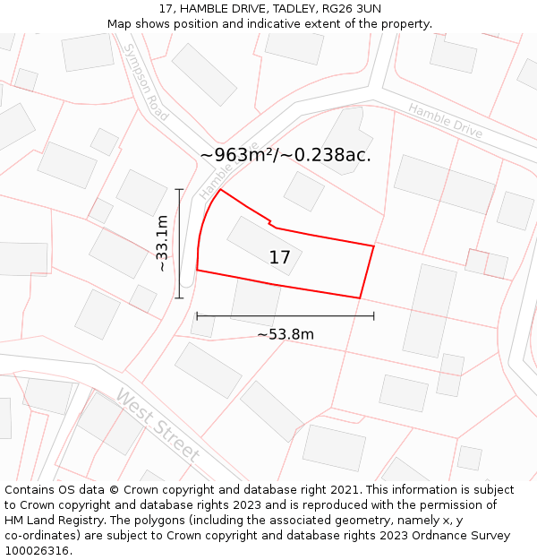 17, HAMBLE DRIVE, TADLEY, RG26 3UN: Plot and title map