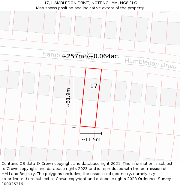 17, HAMBLEDON DRIVE, NOTTINGHAM, NG8 1LG: Plot and title map