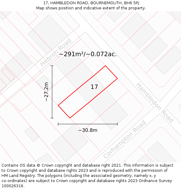 17, HAMBLEDON ROAD, BOURNEMOUTH, BH6 5PJ: Plot and title map