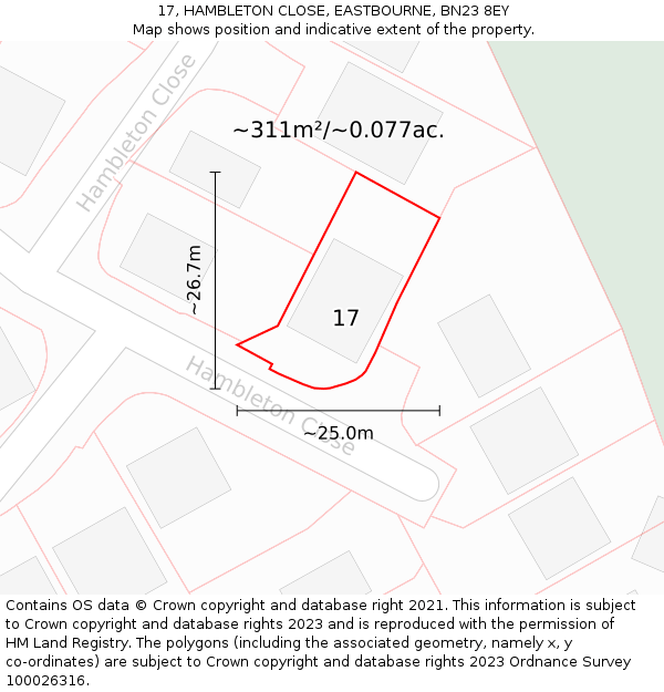 17, HAMBLETON CLOSE, EASTBOURNE, BN23 8EY: Plot and title map