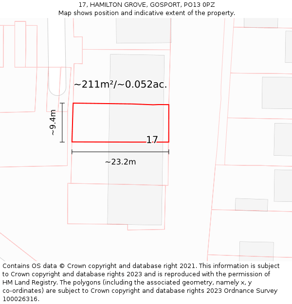 17, HAMILTON GROVE, GOSPORT, PO13 0PZ: Plot and title map