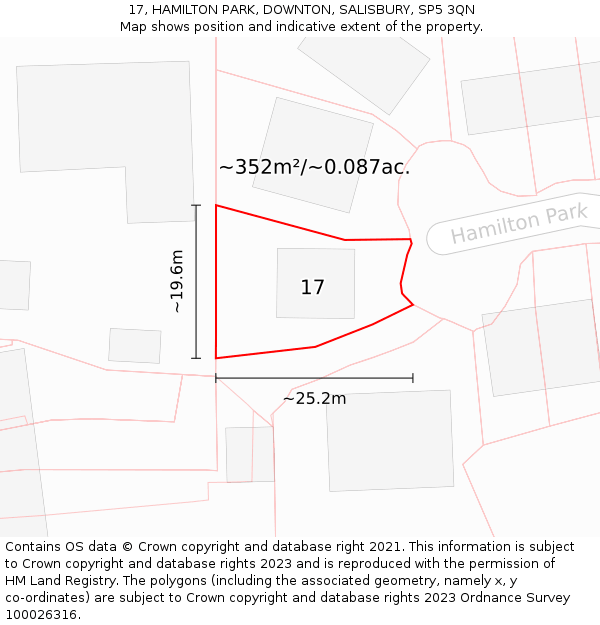 17, HAMILTON PARK, DOWNTON, SALISBURY, SP5 3QN: Plot and title map