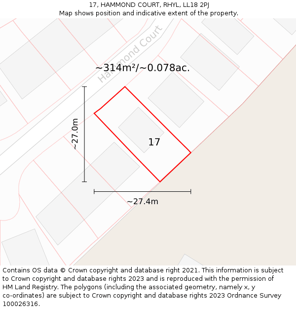 17, HAMMOND COURT, RHYL, LL18 2PJ: Plot and title map