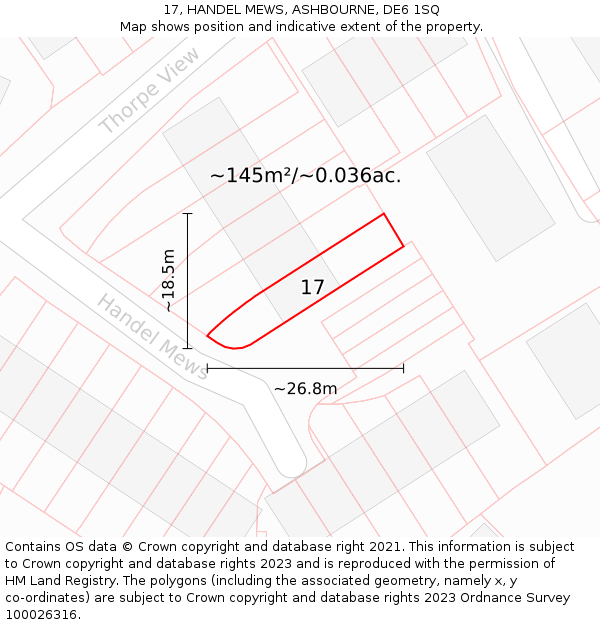 17, HANDEL MEWS, ASHBOURNE, DE6 1SQ: Plot and title map