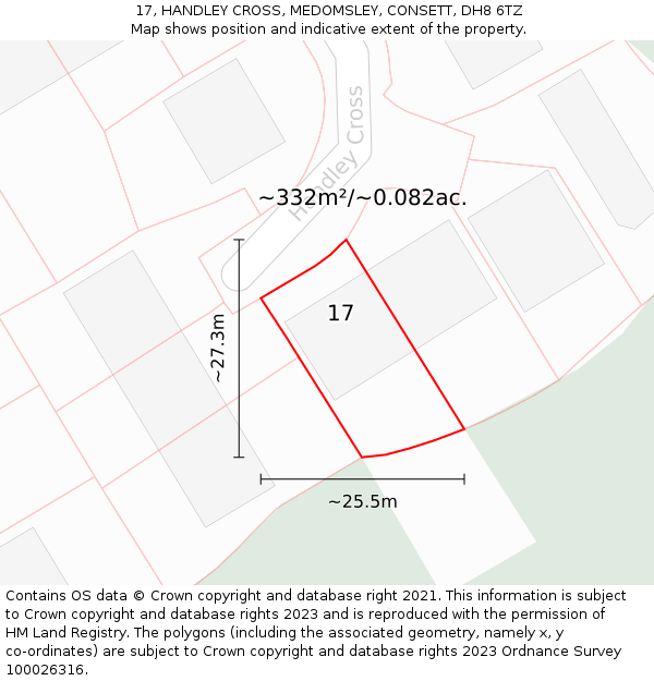 17, HANDLEY CROSS, MEDOMSLEY, CONSETT, DH8 6TZ: Plot and title map