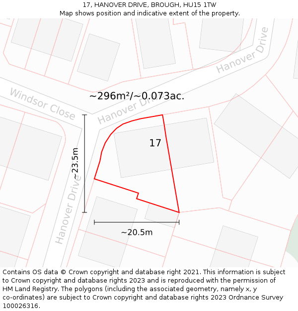 17, HANOVER DRIVE, BROUGH, HU15 1TW: Plot and title map