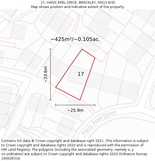 17, HANS APEL DRIVE, BRACKLEY, NN13 6HD: Plot and title map