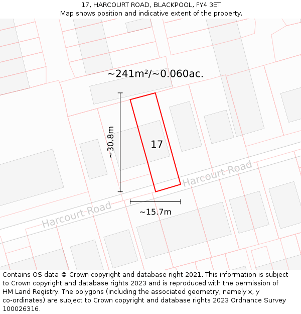 17, HARCOURT ROAD, BLACKPOOL, FY4 3ET: Plot and title map