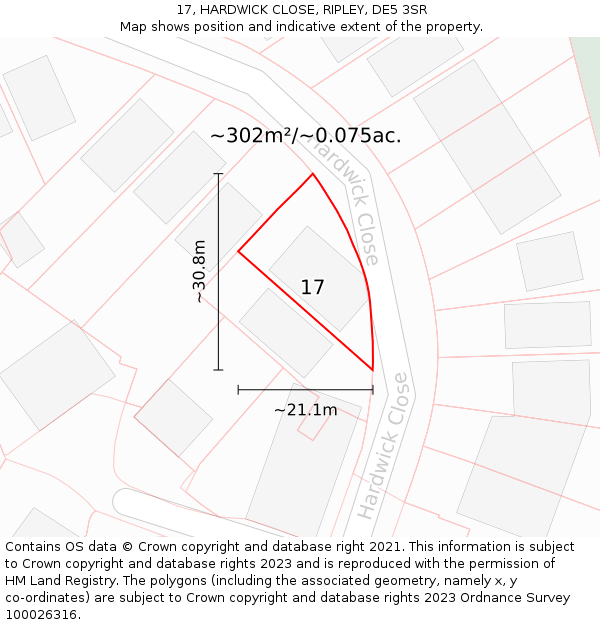 17, HARDWICK CLOSE, RIPLEY, DE5 3SR: Plot and title map