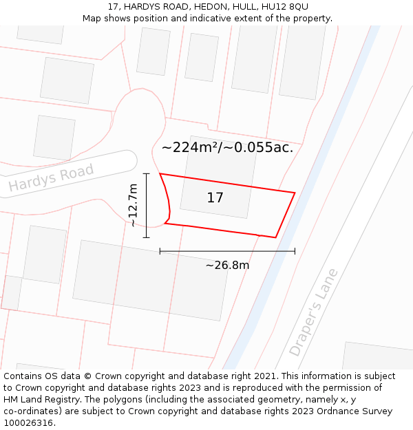 17, HARDYS ROAD, HEDON, HULL, HU12 8QU: Plot and title map