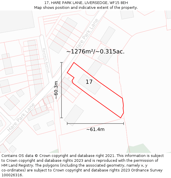 17, HARE PARK LANE, LIVERSEDGE, WF15 8EH: Plot and title map